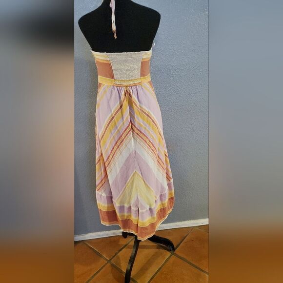 Anthropologie Savannah Halter Dress | Striped Ruched Orange Boho Style, Size 4 - Picture 10 of 16